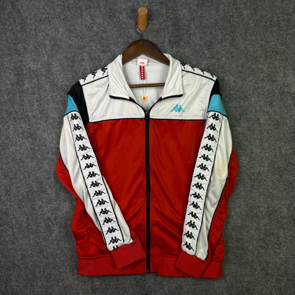 Kappa Track Jacket Mens Large Red White Blue Logo Tape Full Zip Activewear 0629